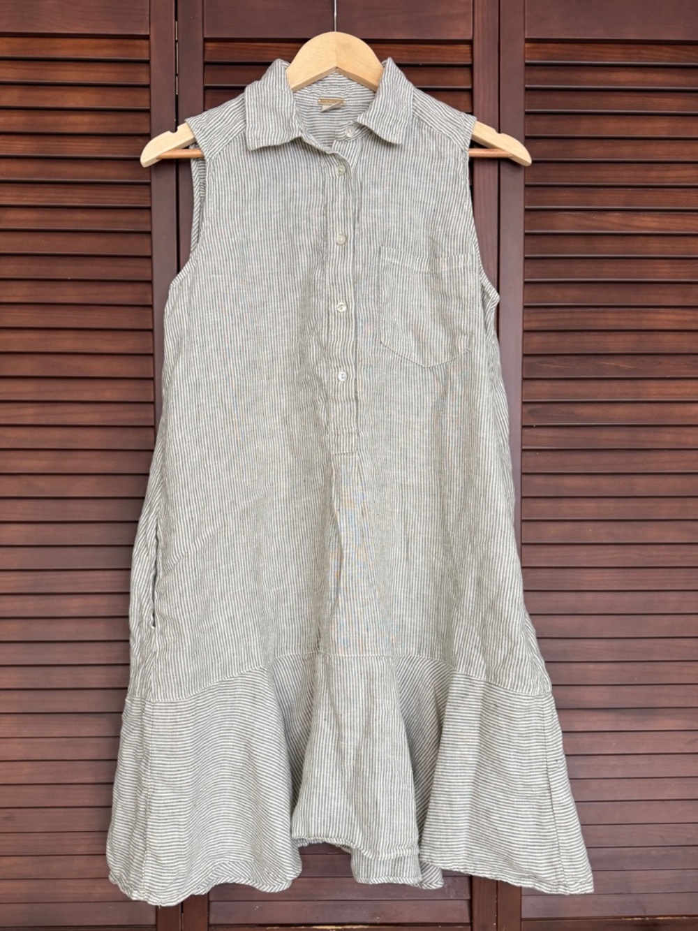 Magaschoni Women's Striped Sleeveless Collared Midi Dress Linen Size S